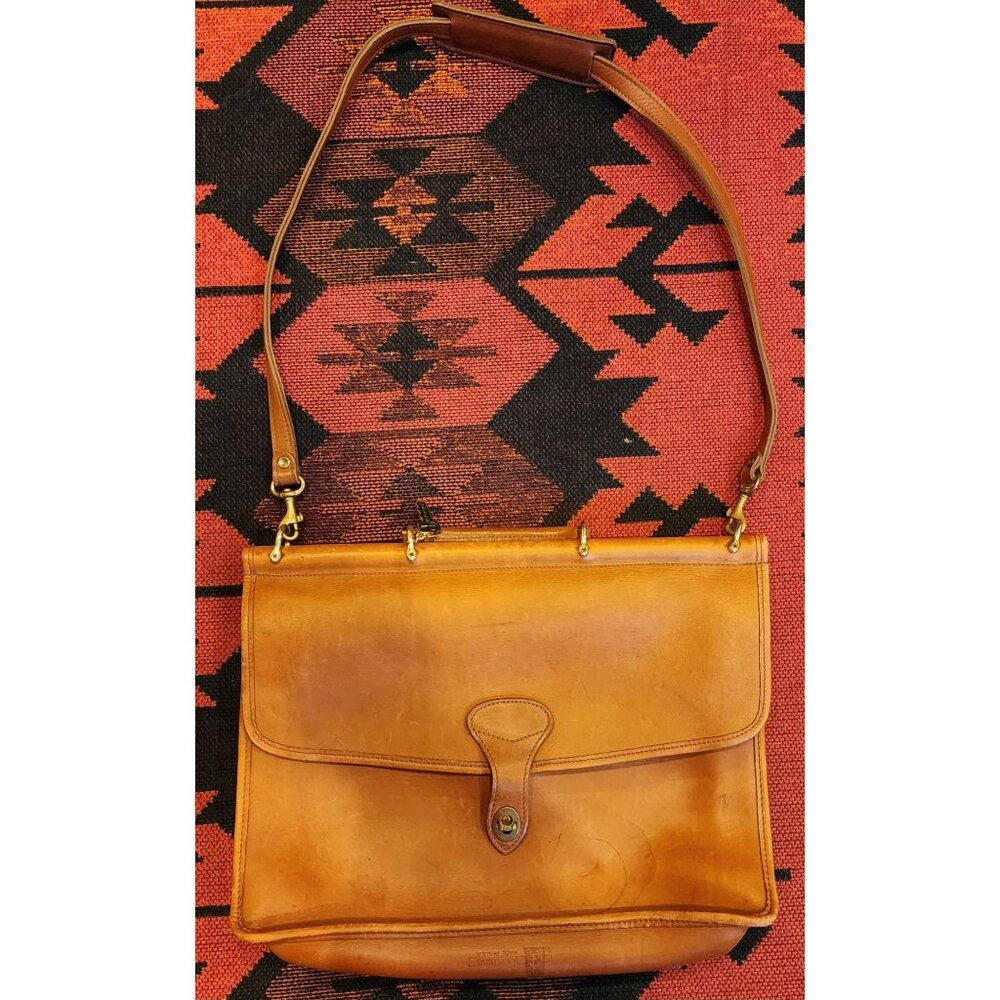 VINTAGE Jack Georges Cognac Leather Messenger Bag 15" Wide Adjustable Strap  USA